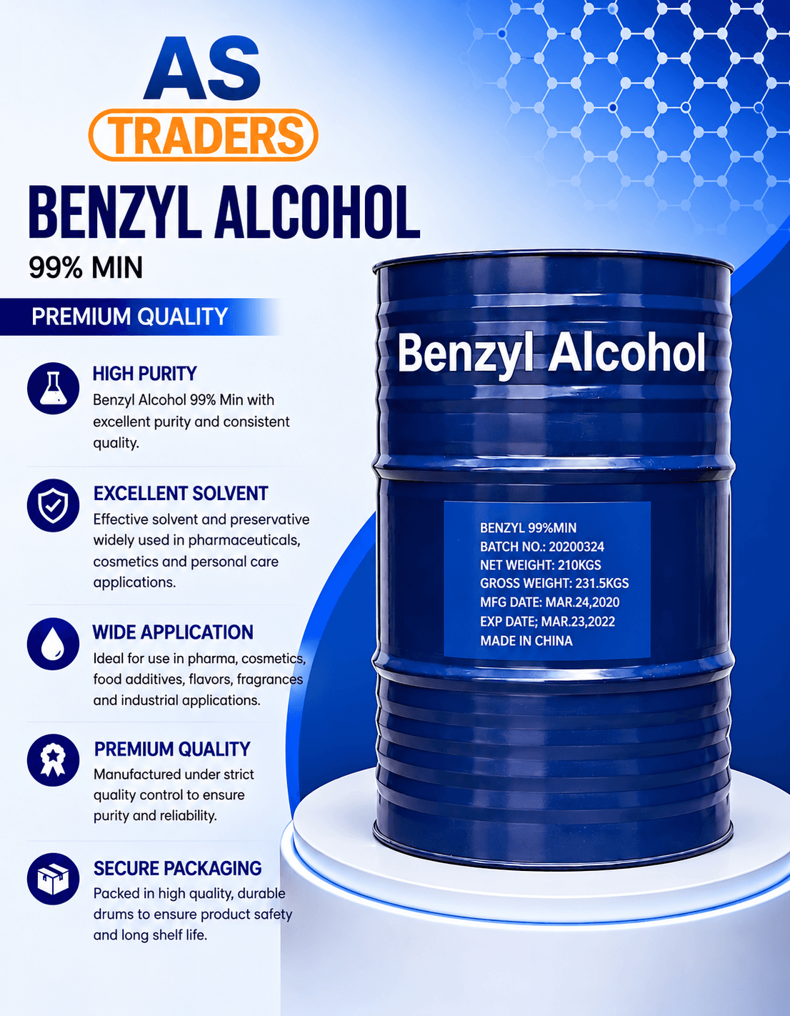 AS Traders Benzyl Alcohol product presentation